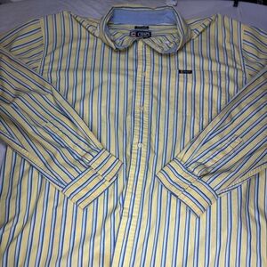 Chaps Yellow and Blue Striped Casual Shirt